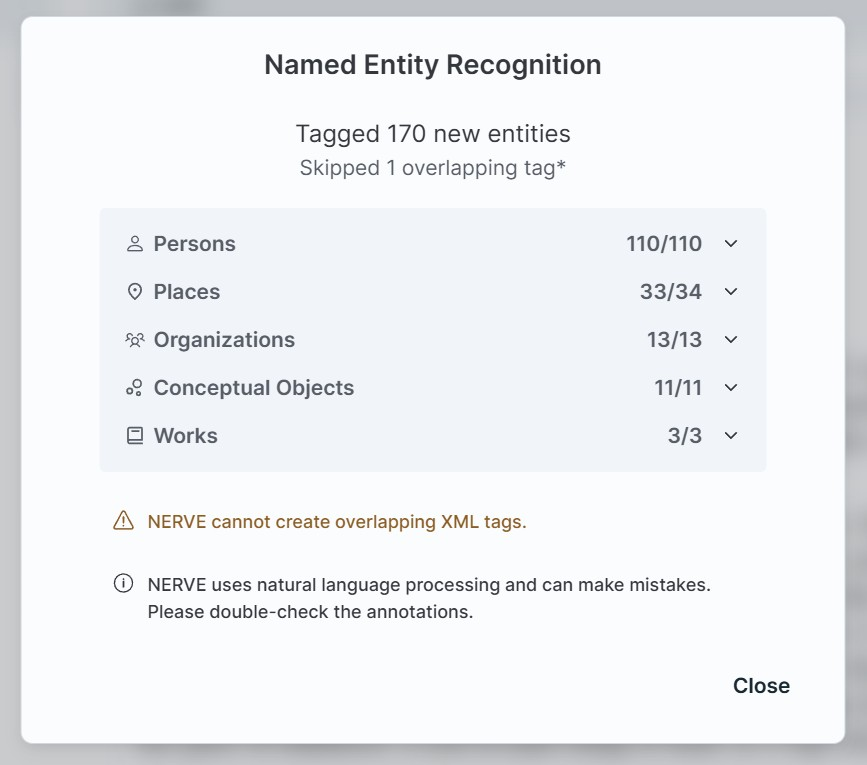 NER Pop-Up Summary